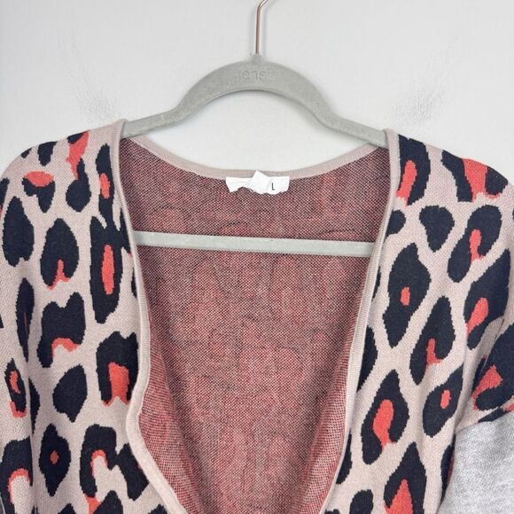 THML | Animal Print Thick Knit Open Front Cardigan Orange Gray Women’s Size M - Picture 3 of 9